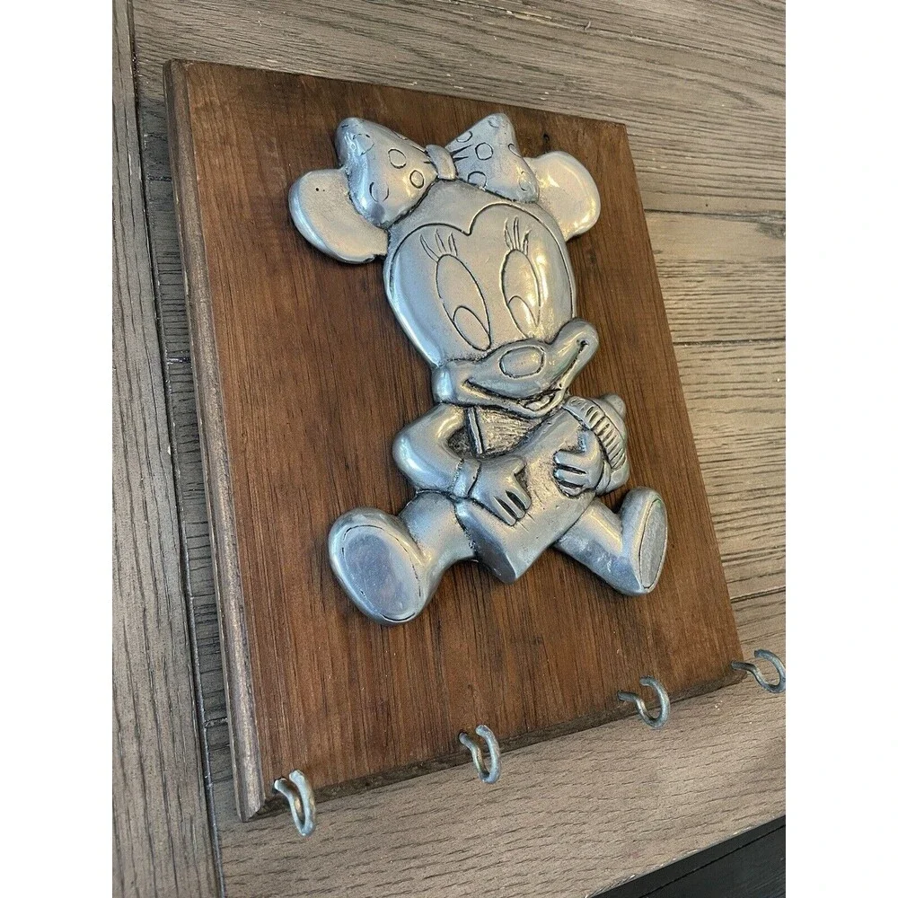 Vintage Disney baby minnie mouse pewter Wood Frame Nursery RARE Find 11x9